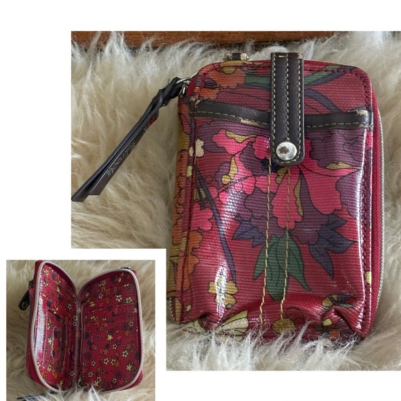 Sakroots Burgundy Floral Cell Phone Wallet Wristlet - Picture 1 of 4